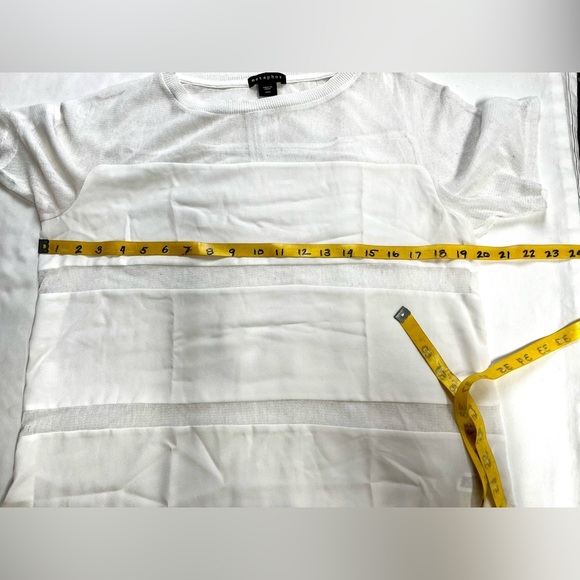 🛍️METAPHOR White sheer stripe short sleeve top size M - Picture 12 of 13